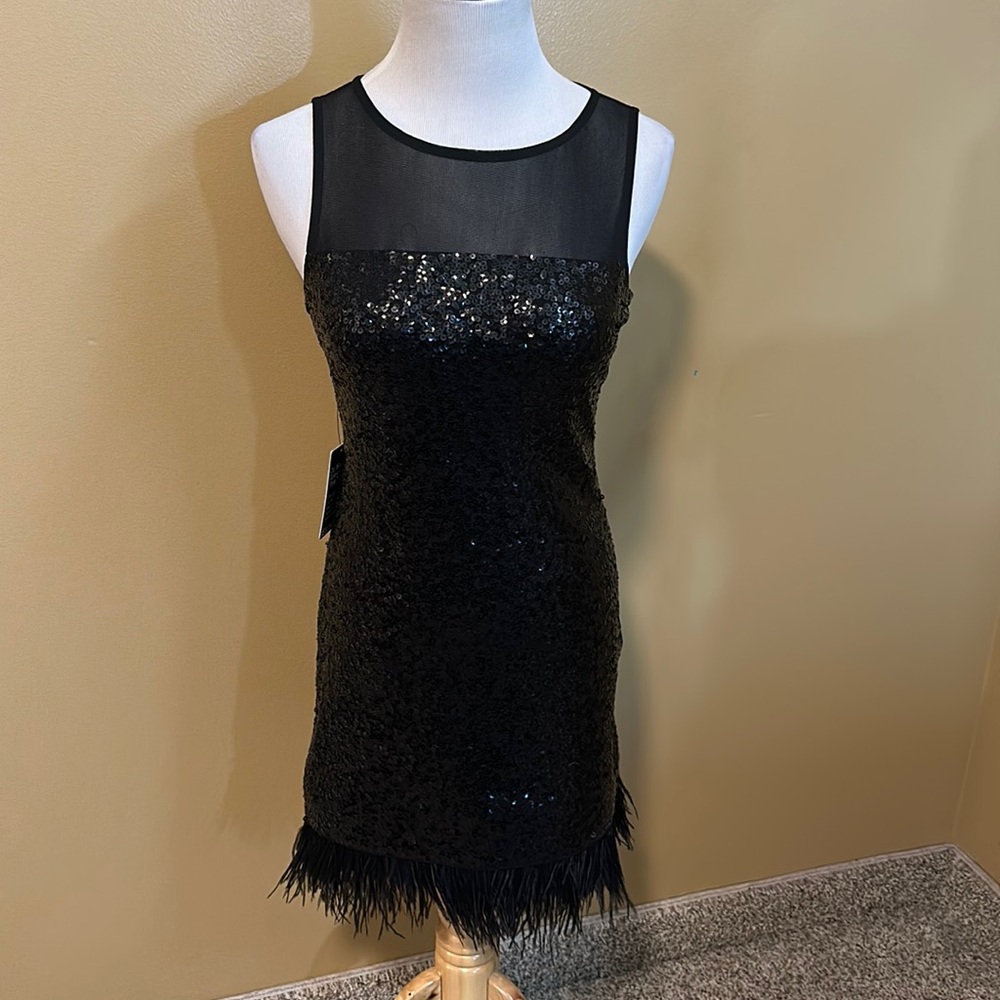 👛NWT Express Sequin & Ostrich Feather Cocktail Dress Homecoming